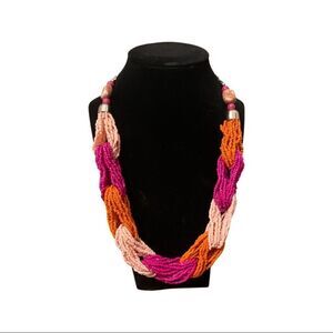Multi Strand Intertwined Seed Bead Statement Necklace • Pink & Coral • NWOT